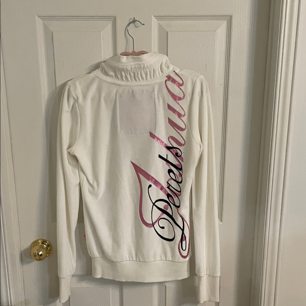 ✨Y2K✨JOSHUA PERETS 🎀 Zip Hoodie White Pink Logo - Size M - Picture 4 of 9
